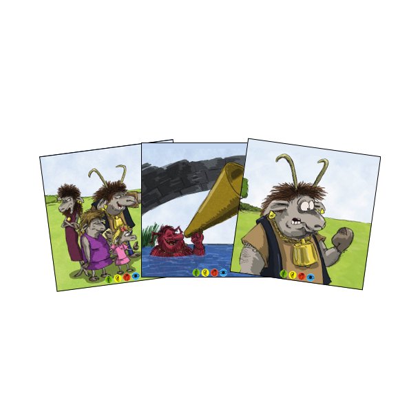 De tre Bukka Bruse og troldehistorien, sider til lommeterninger